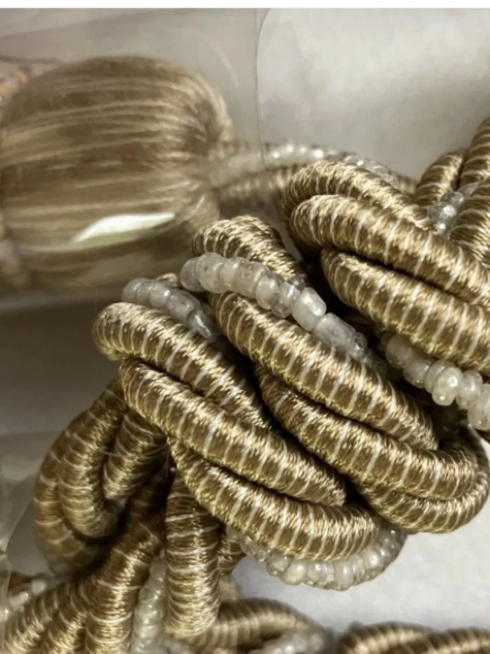 Drapery tie backs with pearl beading